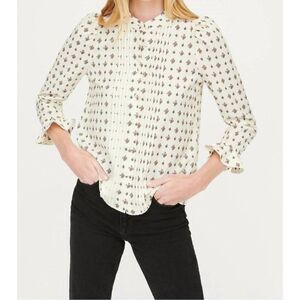 RHODE Multicolor Needlepoint Bouquet Parchment Button Down Lyra Blouse Medium